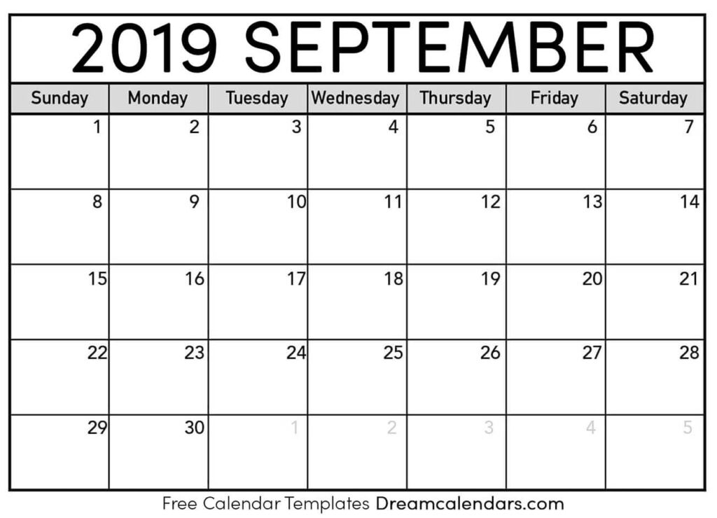 Blank Printable Calendar 2019august Amd September