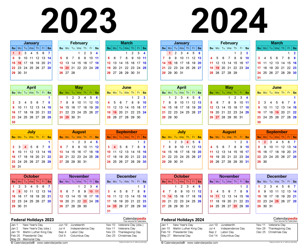 2023 And 2024 Calendar Printable
