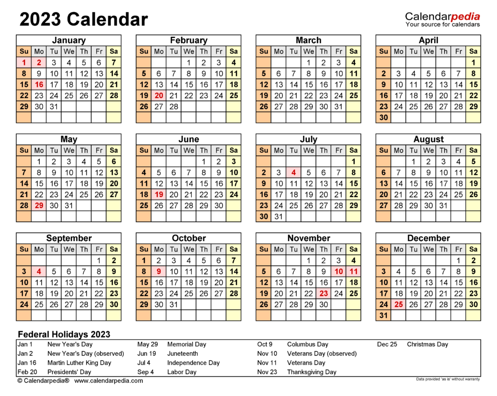 2023 Calendar Printable Excel - 2024 Calendar Printable