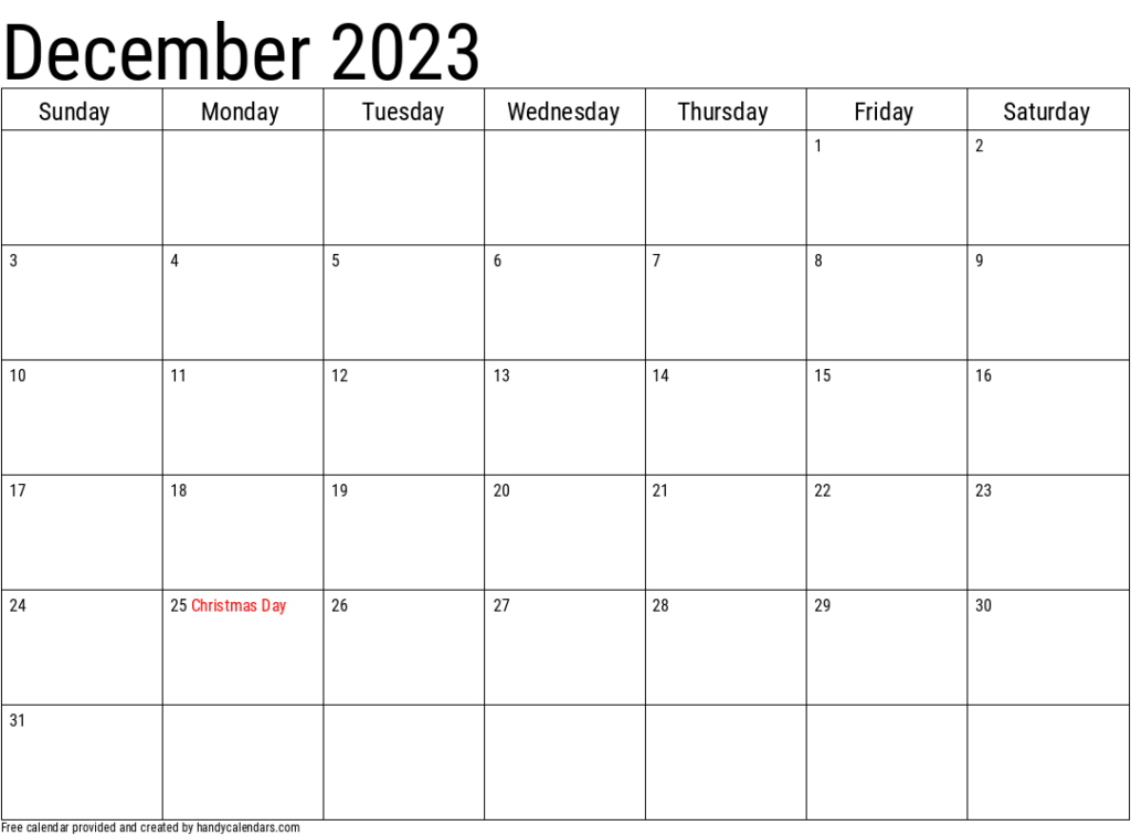 December 2023 Calendar With Holidays Printable