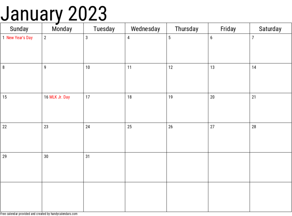 Free Printable Monthly Calendar 2023 With Holidays