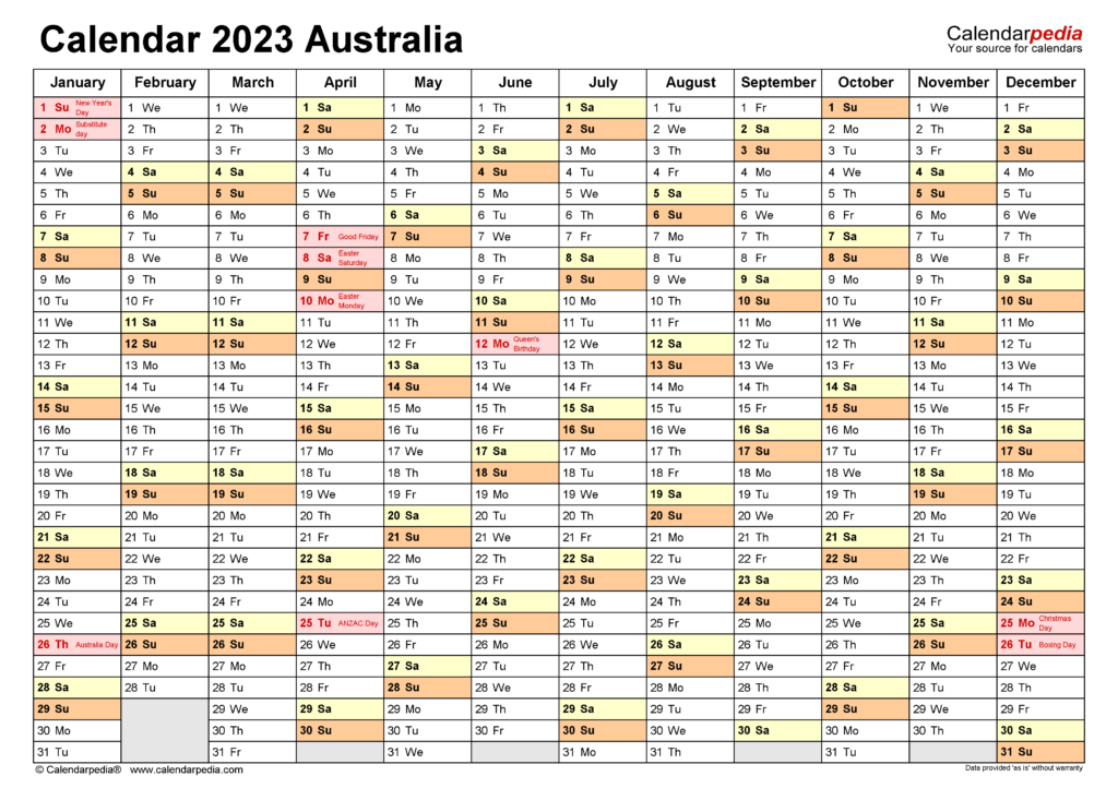 Printable Monthly Calendar 2023 Australia