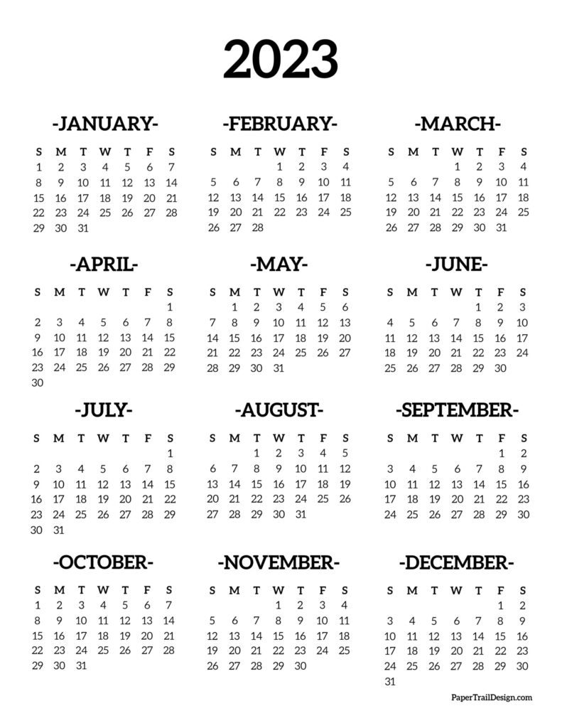12 Month Calendar 2023 Printable