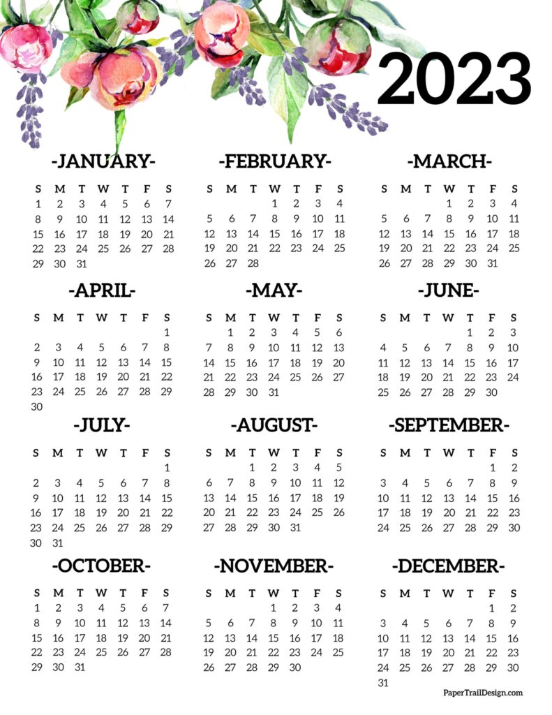 2023 Yearly Calendar Printable One Page