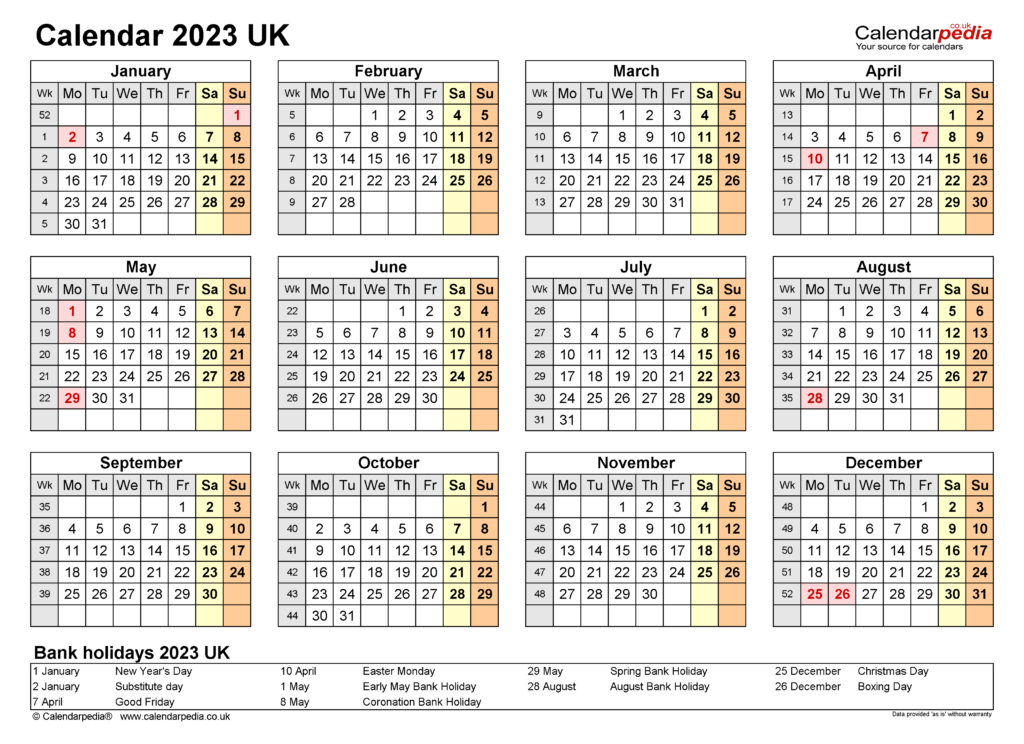 Free Printable Calendar 2023 Uk - 2024 Calendar Printable