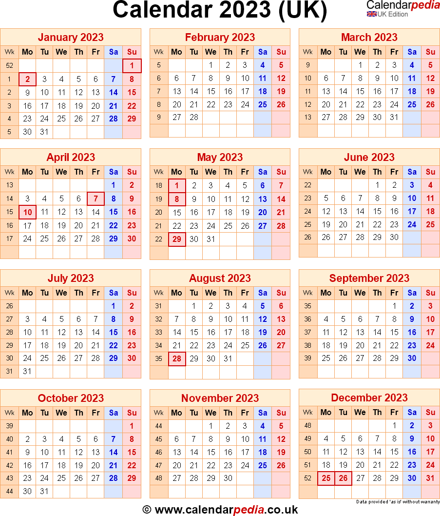 2023 Calendar Uk With Bank Holidays Printable - 2024 Calendar Printable