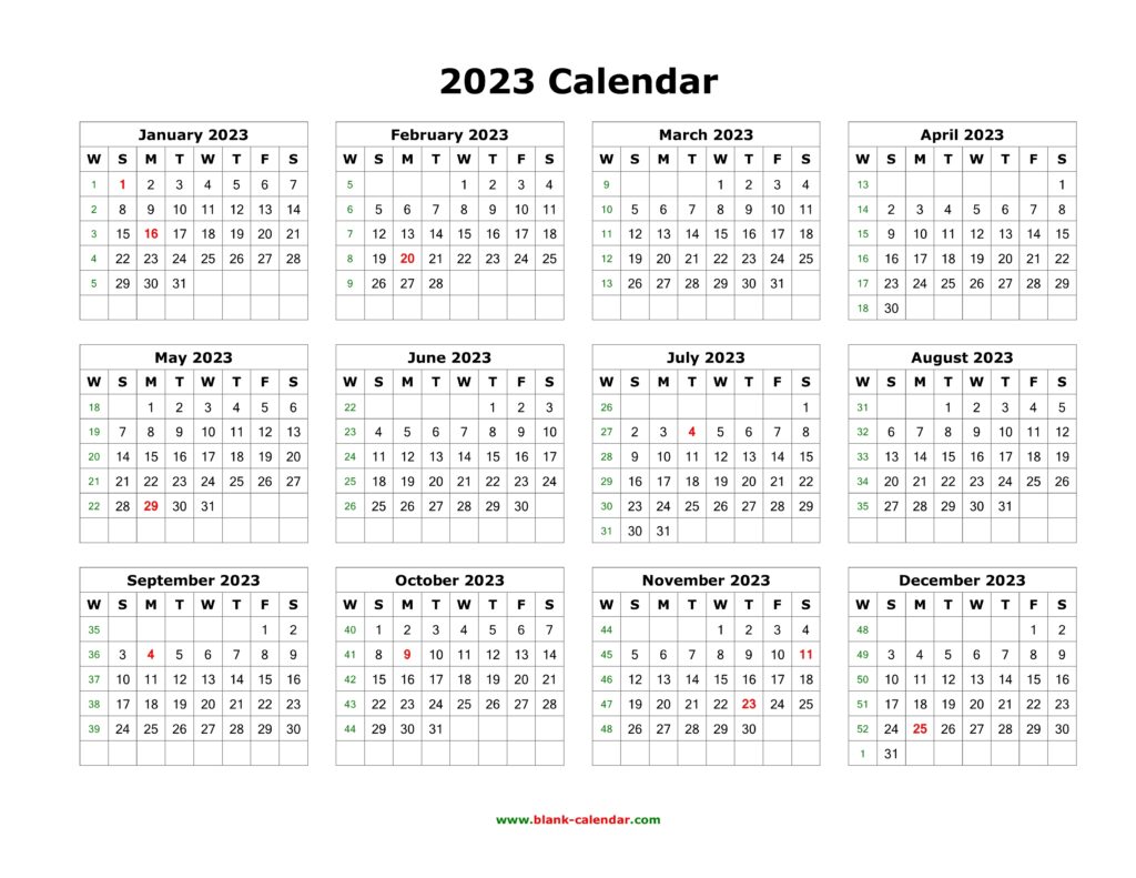 Blank 2023 Calendar Printable Free All Months