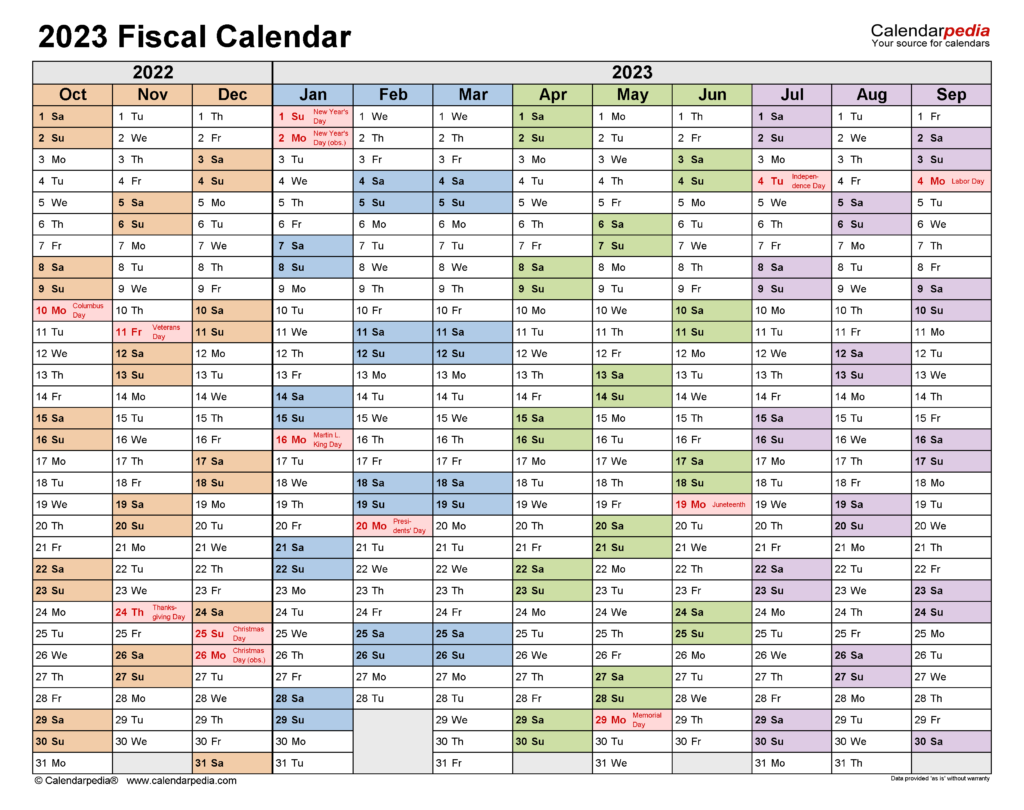 Printable Fiscal Year 2023 Calendar