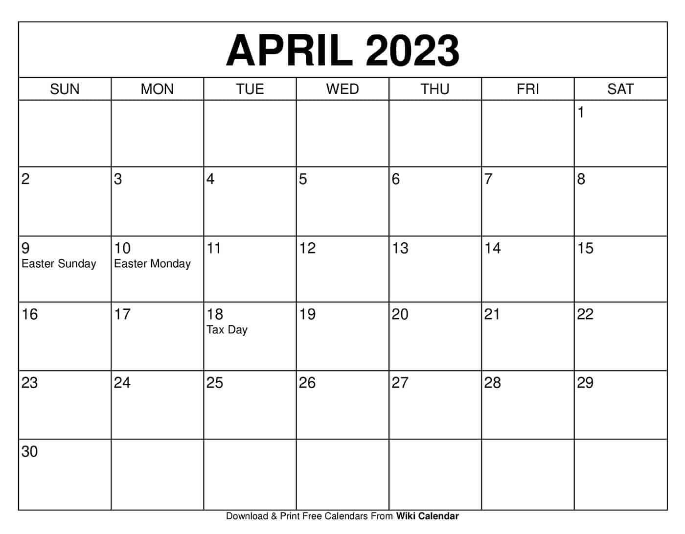 Printable April 2023 Calendar With Holidays 2024 Calendar Printable