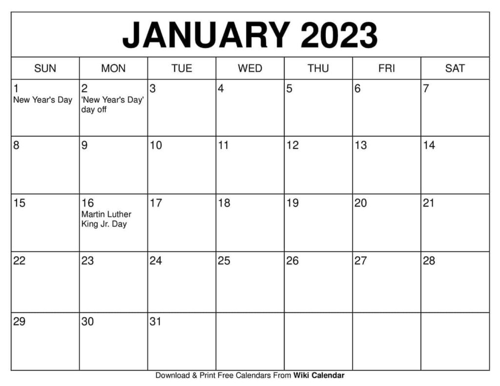 Free Printable January 2023 Calendar Templates With Holidays Wiki Calendar