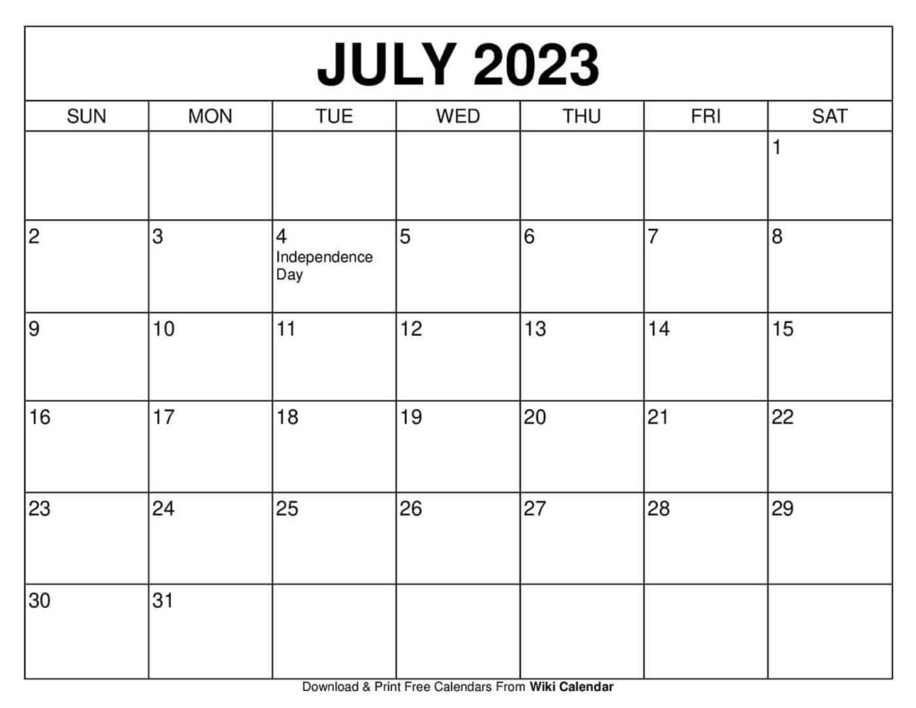 Free Printable Calendar July 2023 - 2024 Calendar Printable