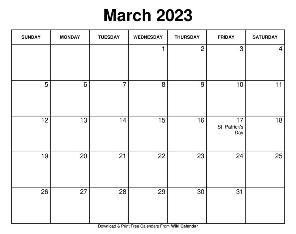 Printable March 2023 Calendar With Holidays