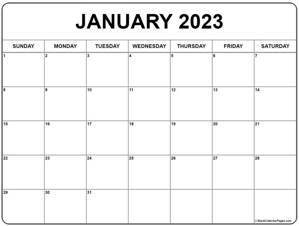 Free Printable January 2023 Calendar