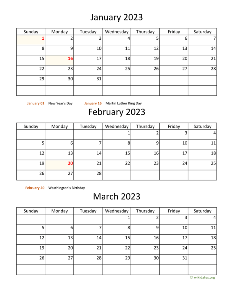 3 Month Calendar Printable 2023