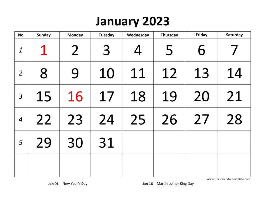 Free Printable Monthly 2023 Calendar With Holidays
