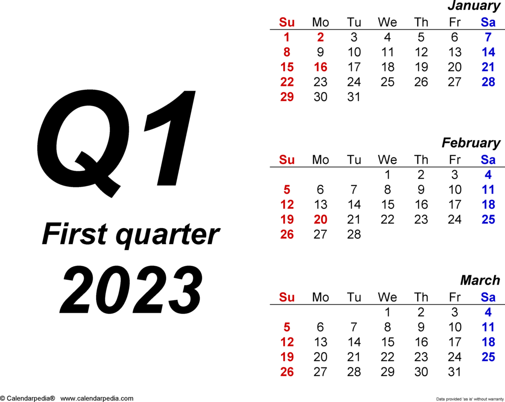 2023 Quarterly Calendar With Holidays Printable