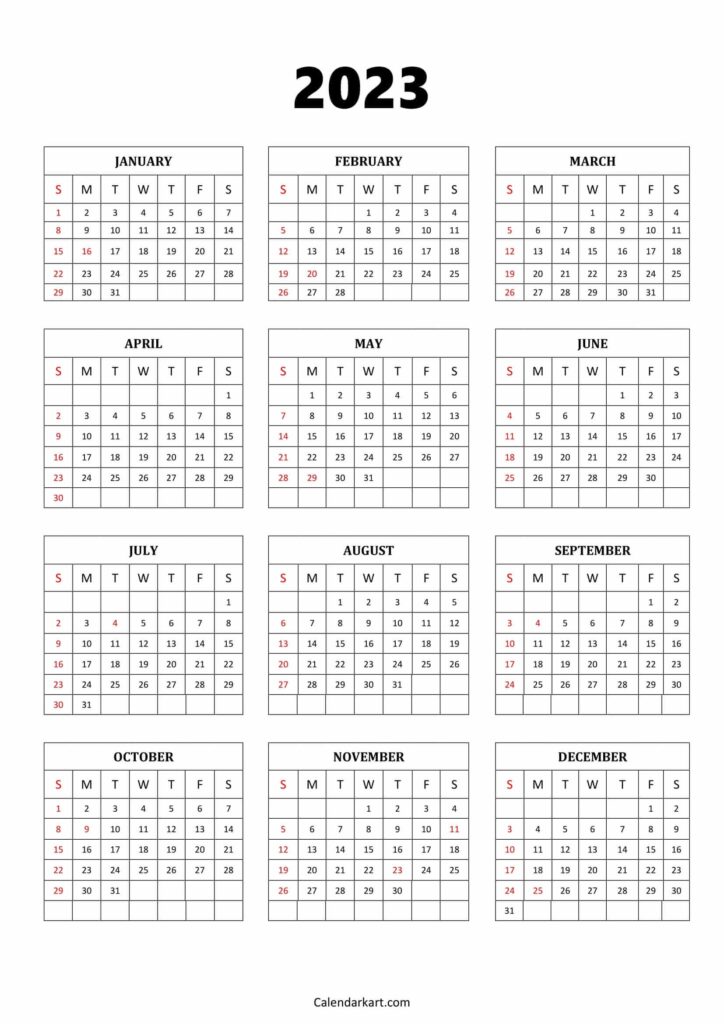 Blank 2023 Calendar Word