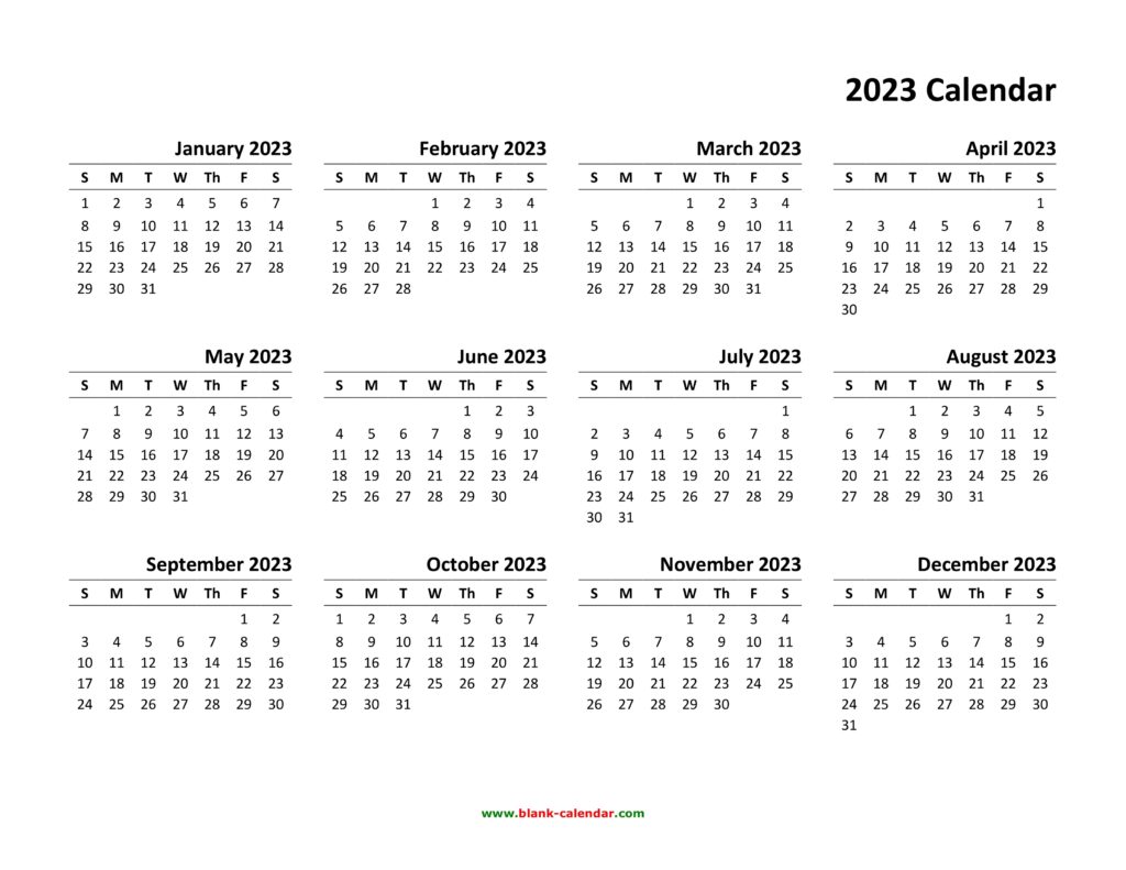 Yearly Calendar 2023 Free Printable