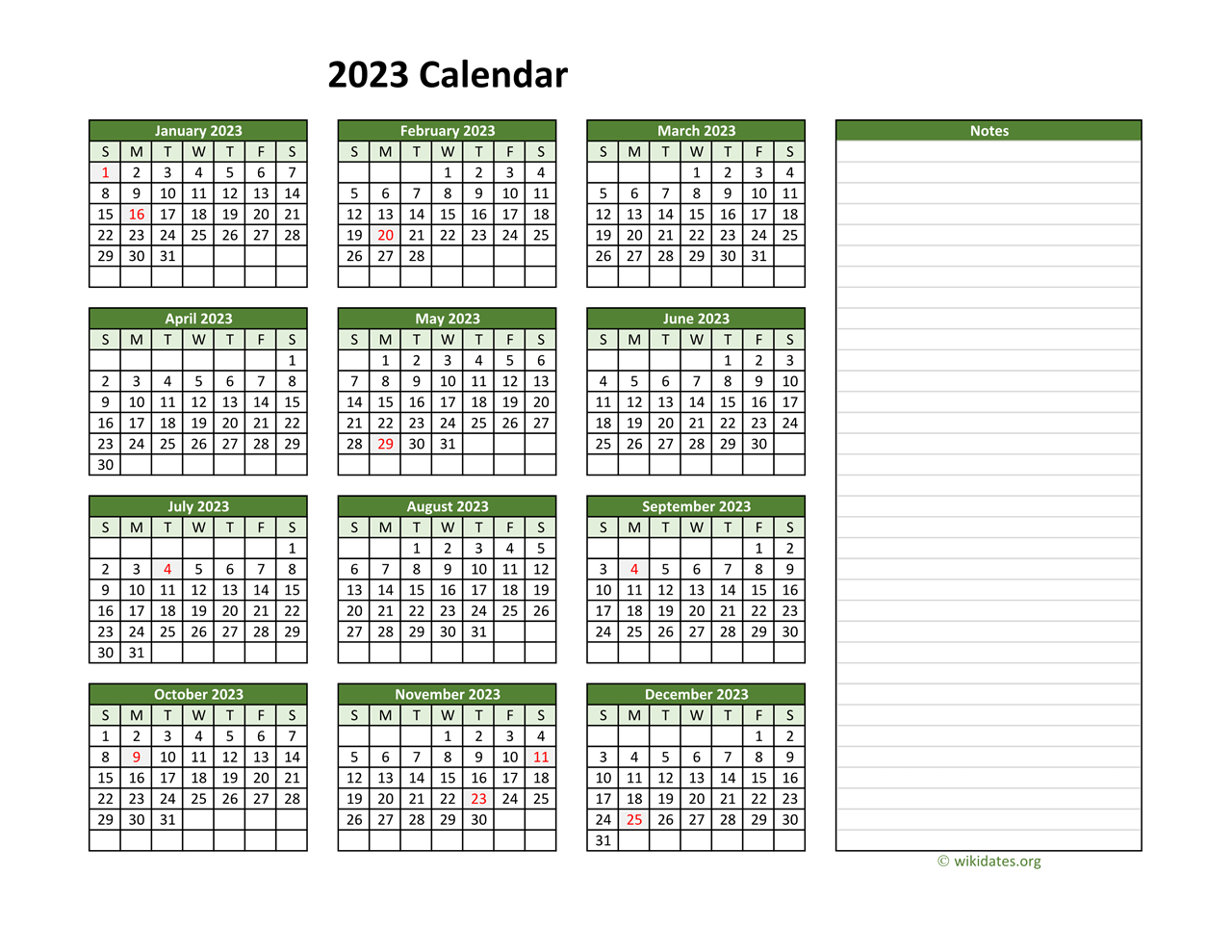 2023 Calendar Printable With Notes - 2024 Calendar Printable