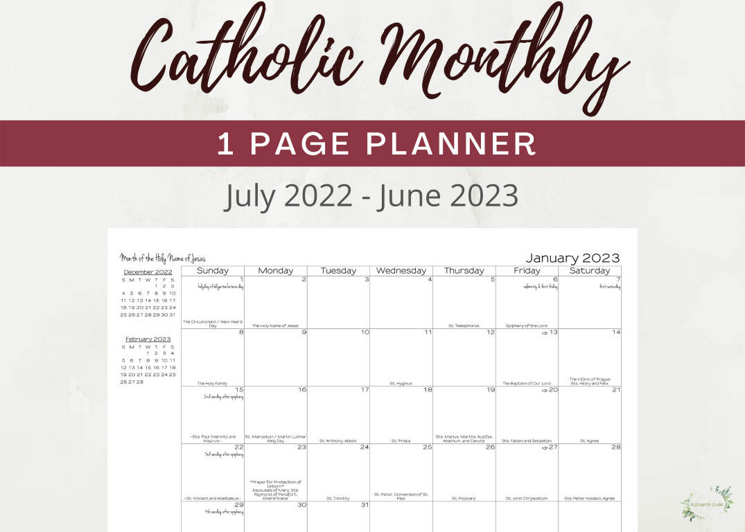 Printable Catholic Calendar 2023 - 2025 Calendar Printable