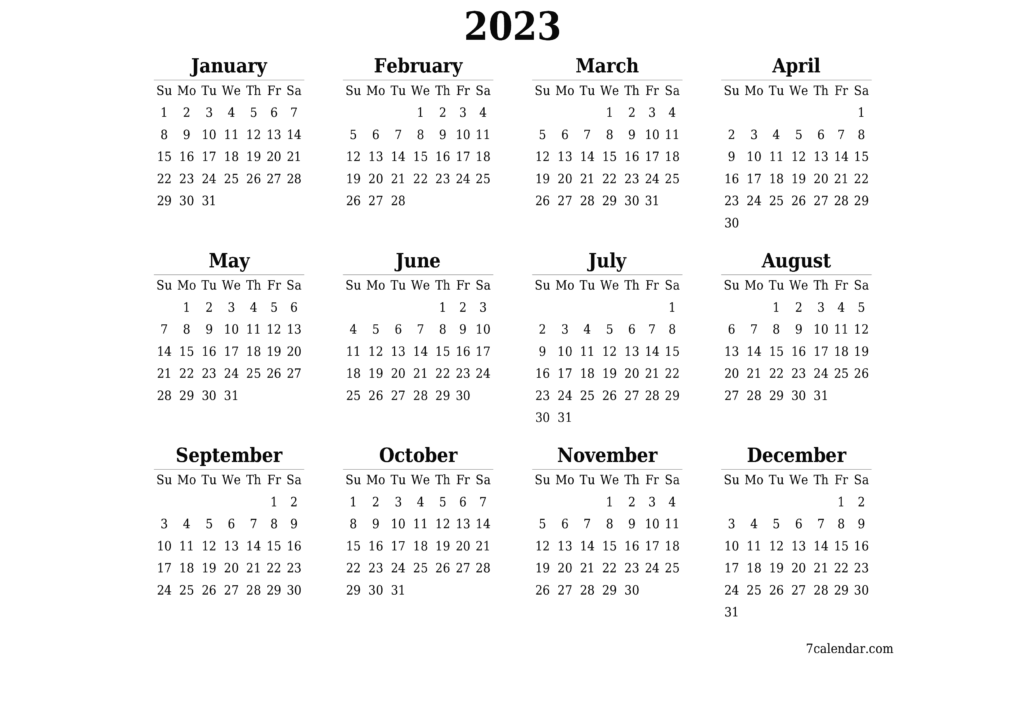 2023 Printable Yearly Calendar