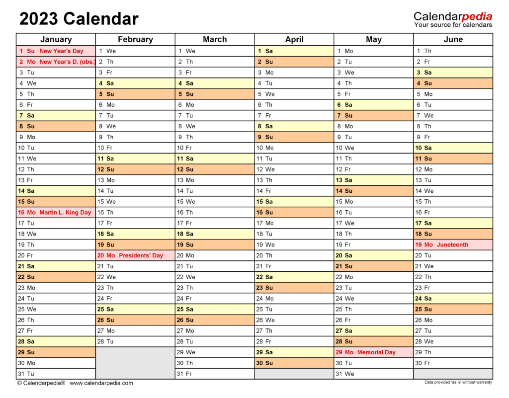 2023 Printable Calendar Excel