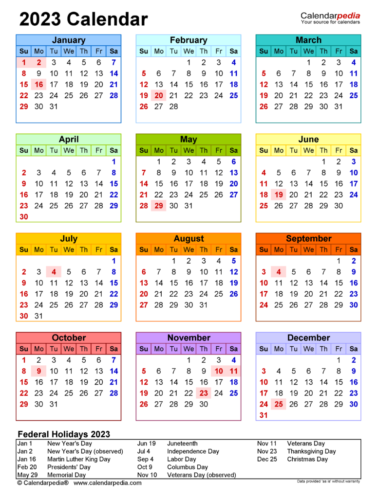 Pocket Calendar 2023 Printable