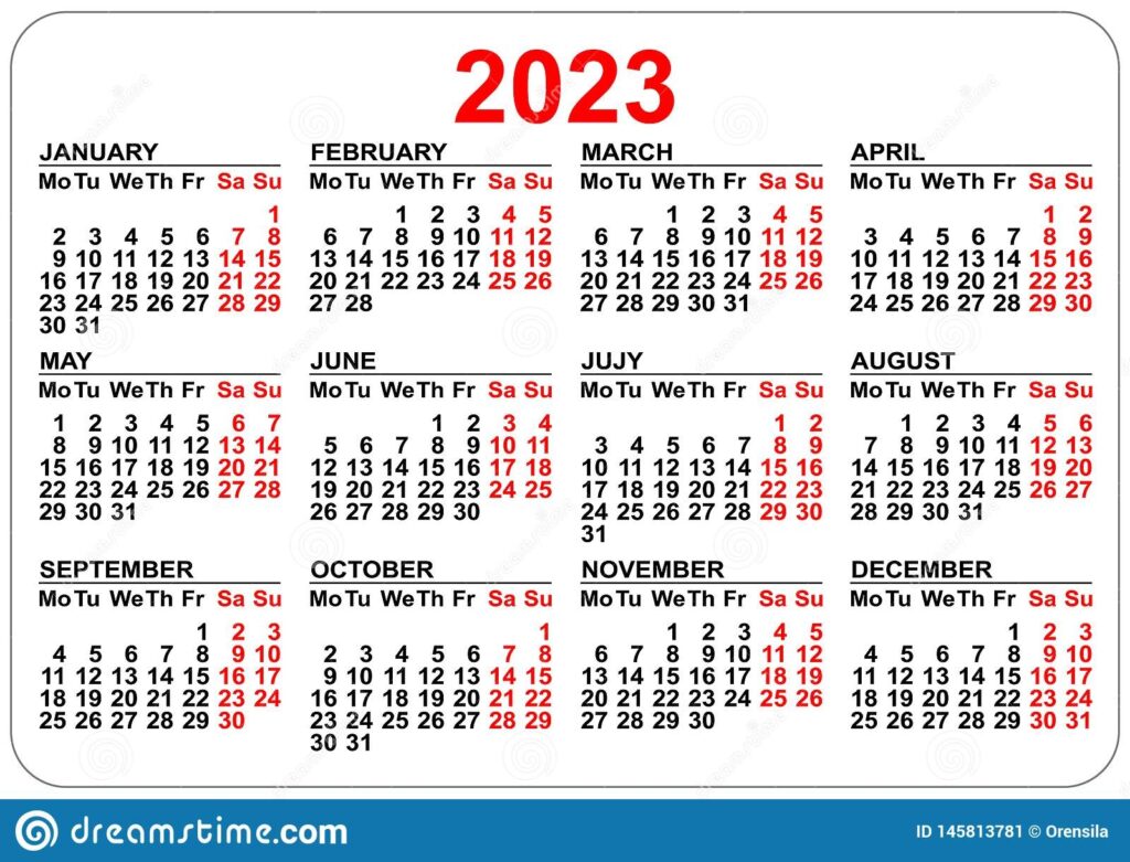 2023 Calendar Template Isolated On White Simple Horizontal Grid Stock Vector Illustration Of November Grid 145813781