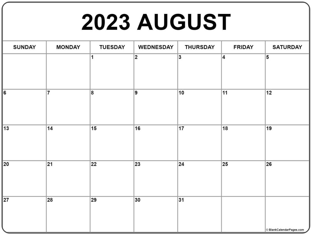 Printable August 2023 Calendar