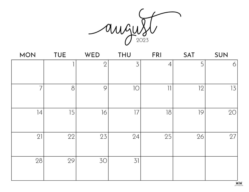 August 2023 Calendars 50 FREE Printables Printabulls
