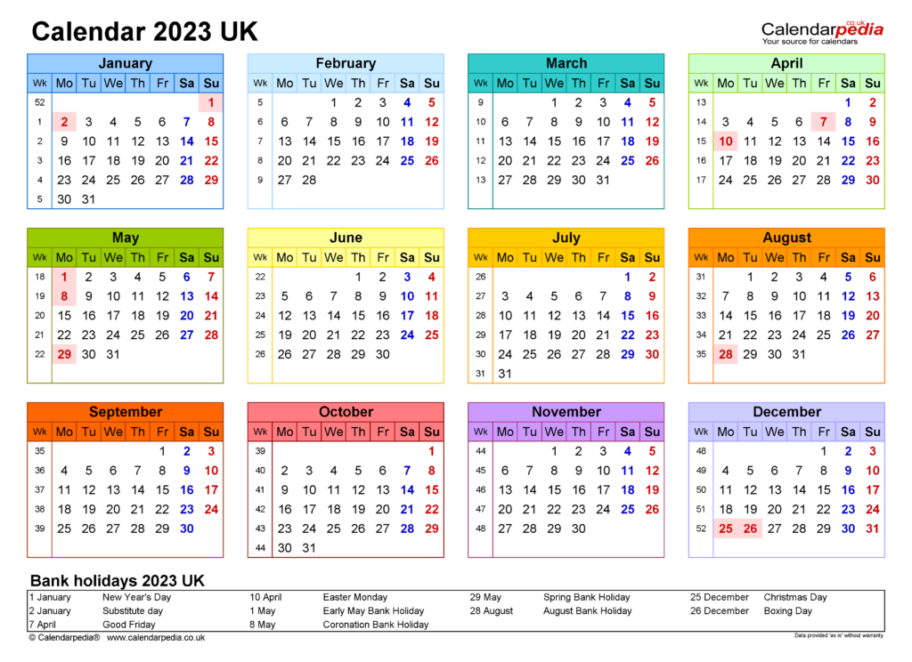 Calendar 2023 Uk Printable