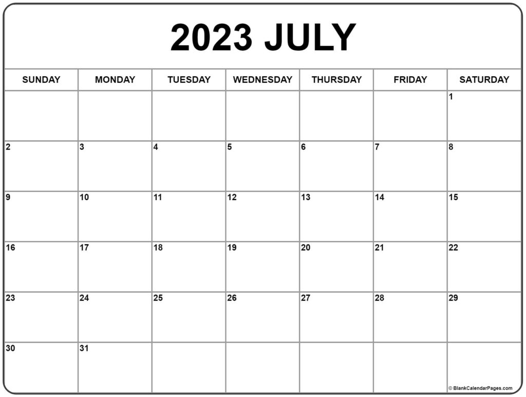 Calendar July 2023 Printable