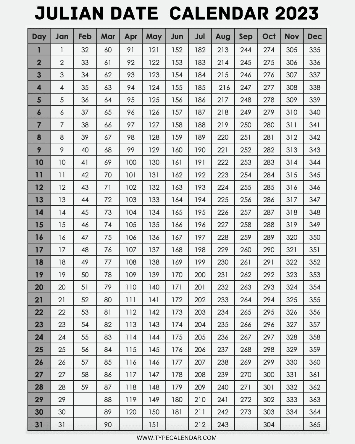 Printable Julian Calendar 2023 - 2024 Calendar Printable