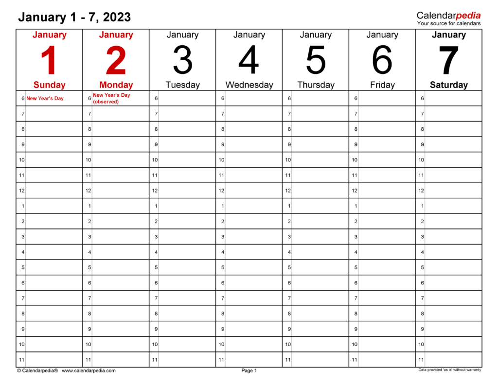 Printable Weekly Calendar 2023 - 2024 Calendar Printable