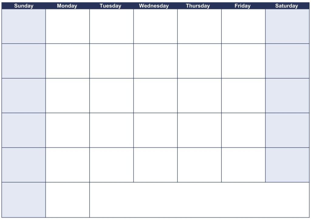 Blank Calendar 1-31 Days Printable
