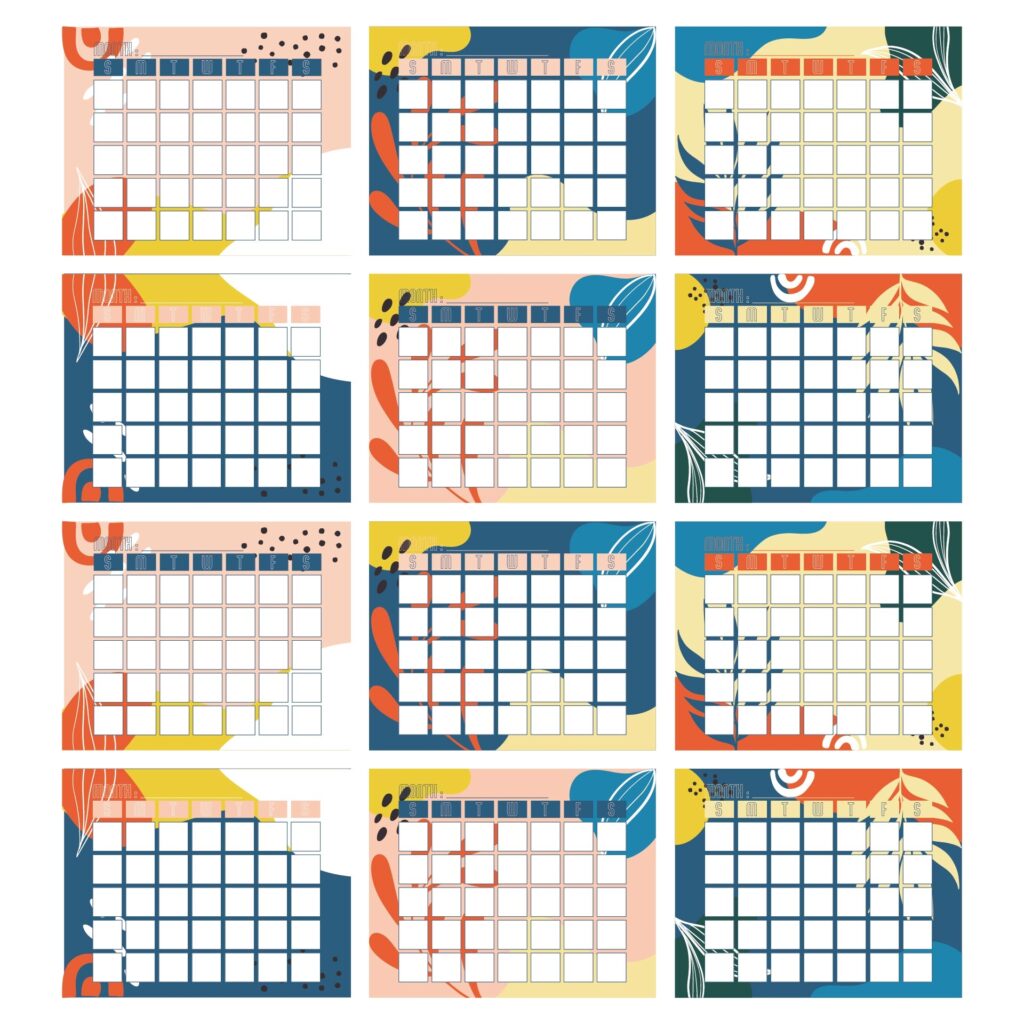 Printable Blank Calendar Template Kindergarten