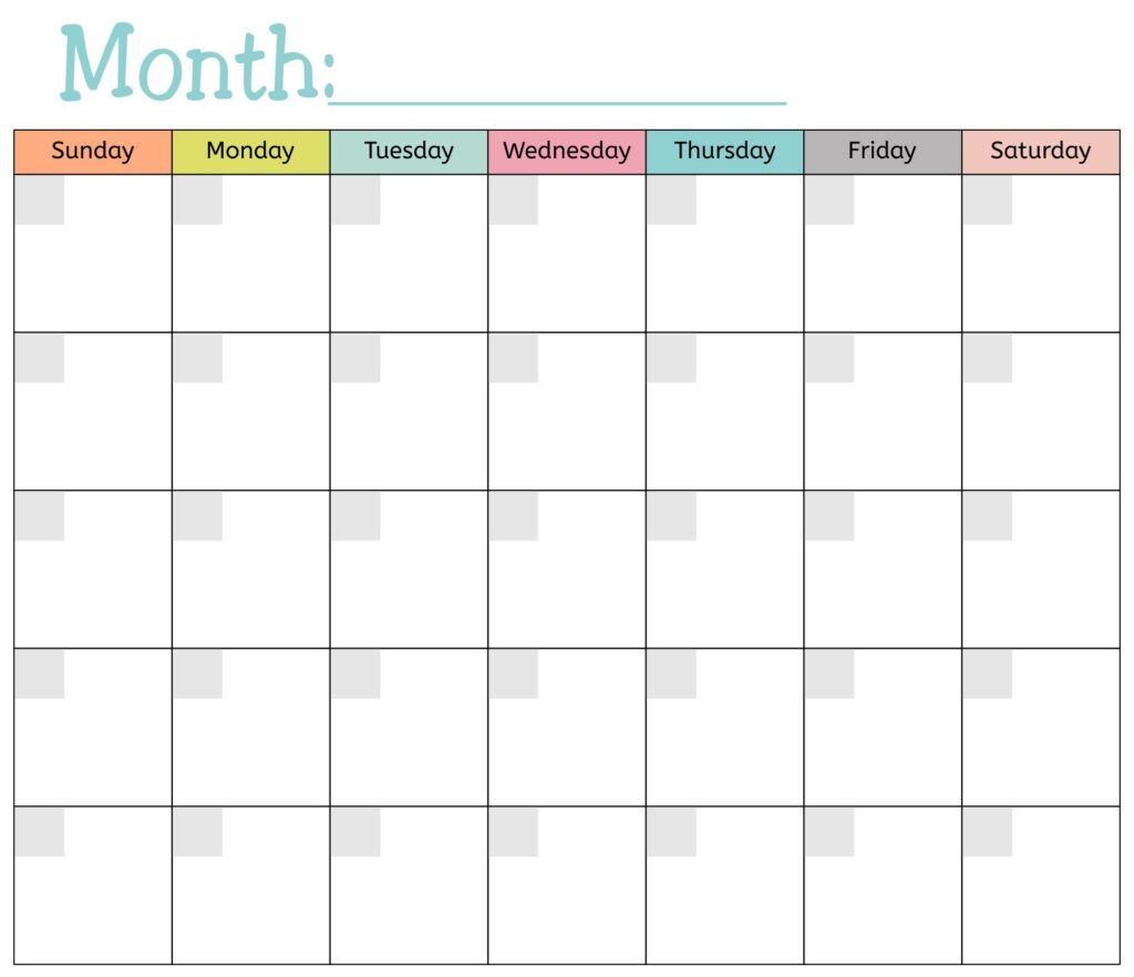 Free Printable Blank Monthly Calendar Pages 2024 Calendar Printable