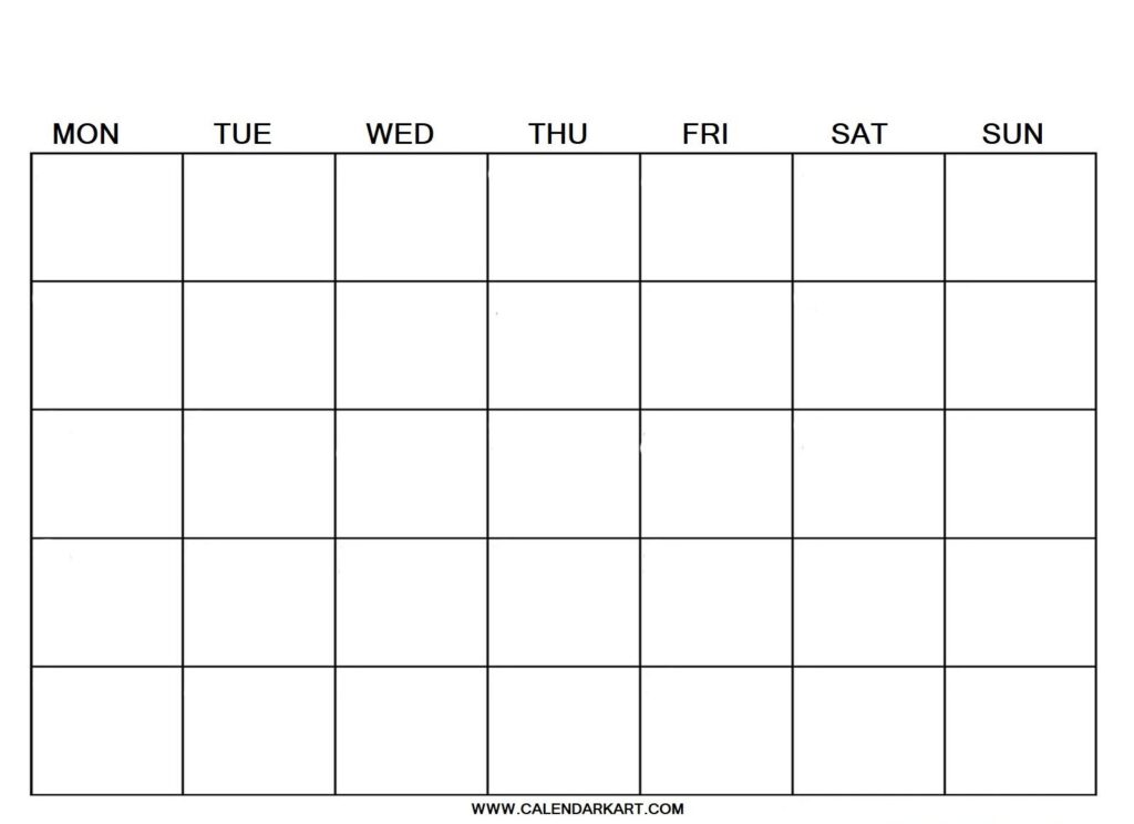 Printable Calendar Blank Template With Numbers