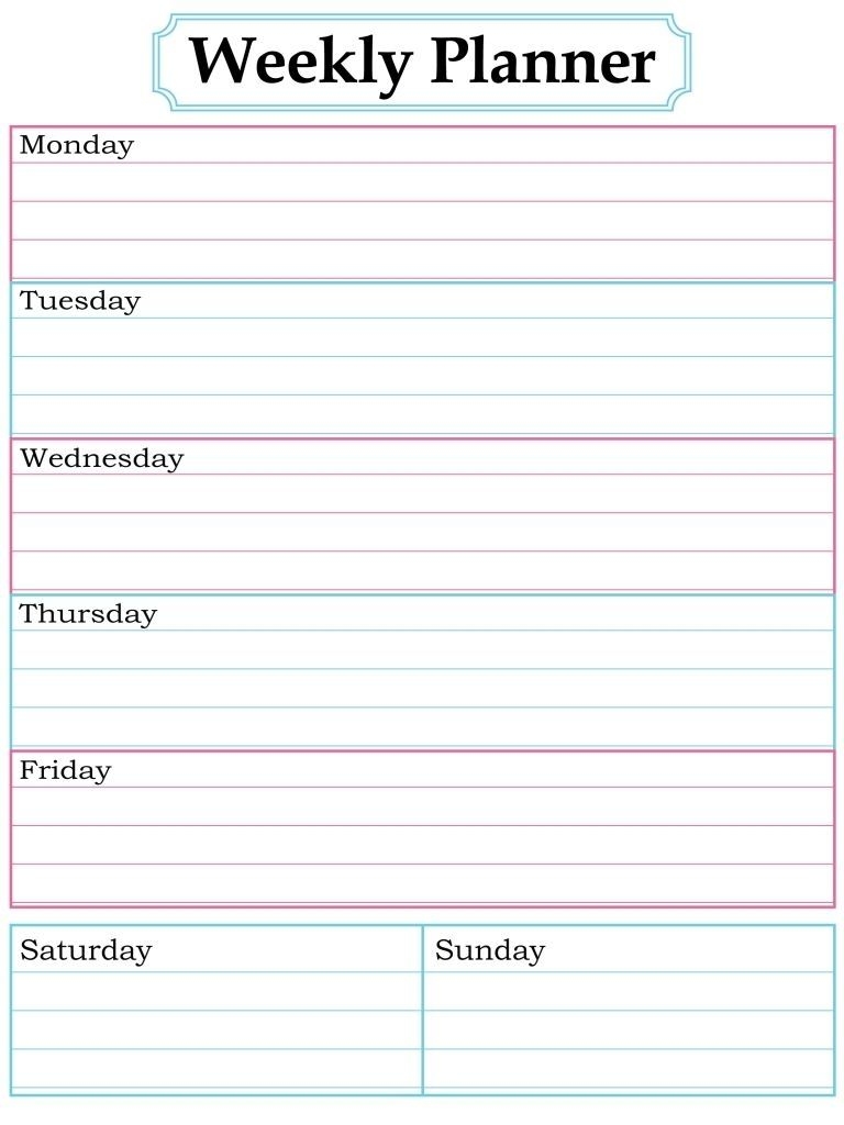 Weekly Calendar Blank Free Printable