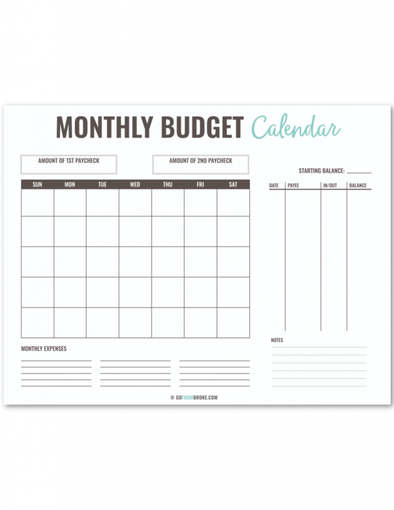 Printable Blank Calendar For Budeting