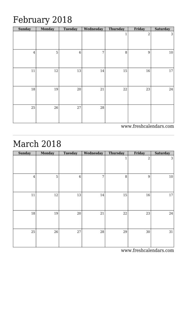 2 Month Calendar Printable Blank