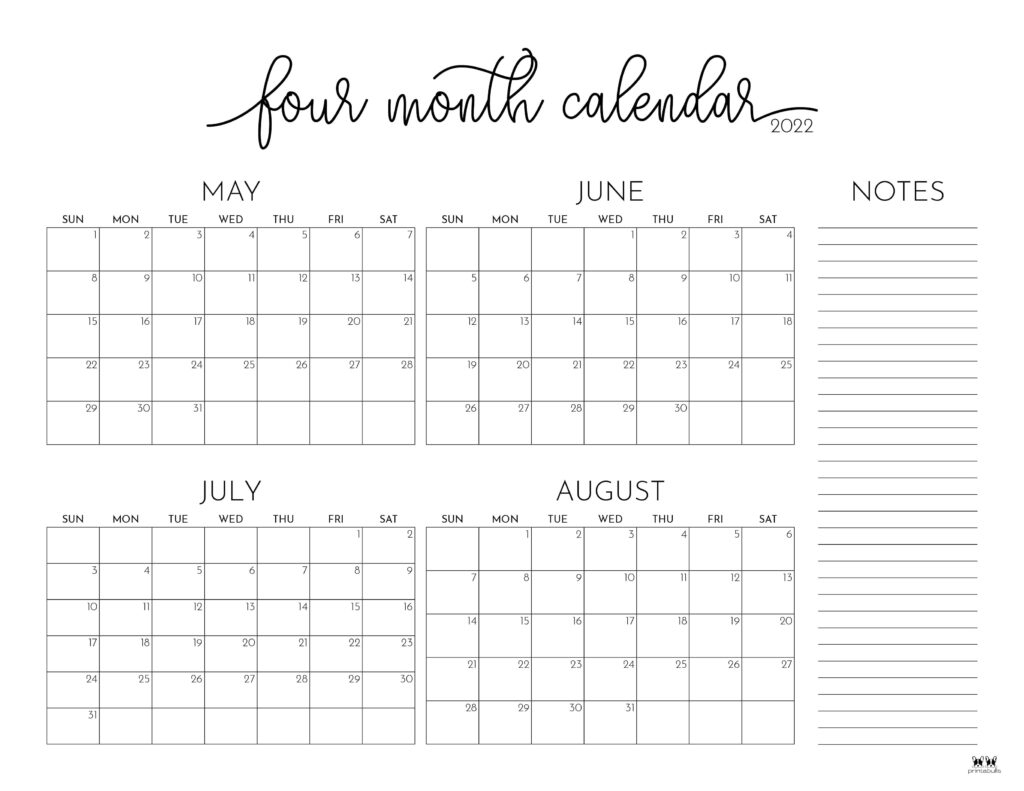 2022 4 Month Calendars 20 FREE Printables Printabulls
