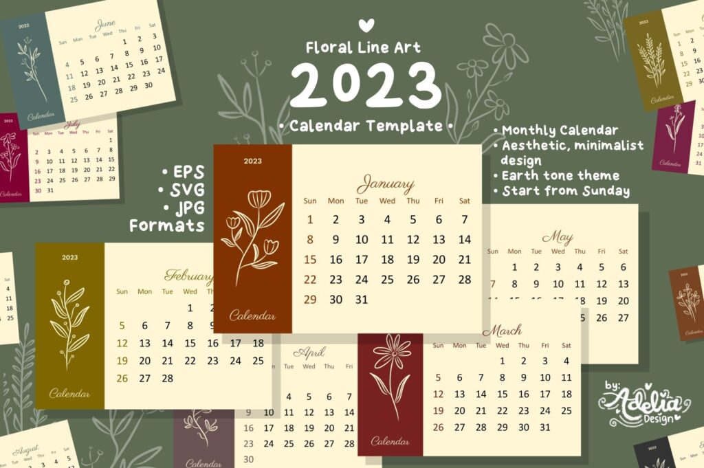 2023 Calendar Template Floral Earth Tone Grafik Von Adelia Design Creative Fabrica