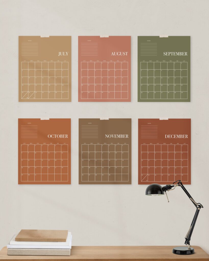 Printable Blank Month Calendar Earthtones