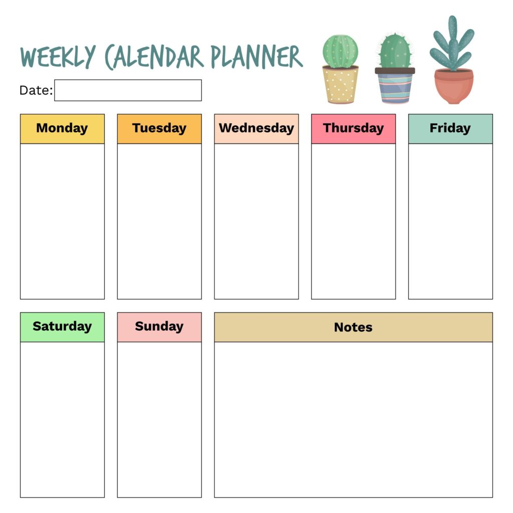 Blank Weekly Calendar Free Printable