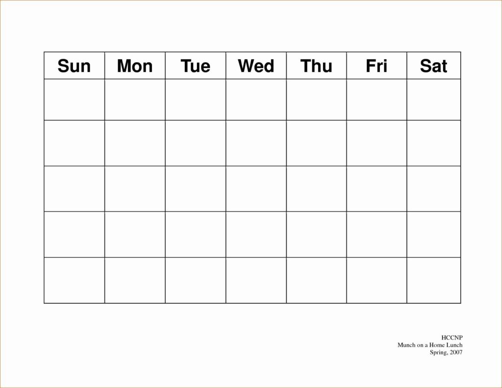 Blank 5 Day Calendar Printable