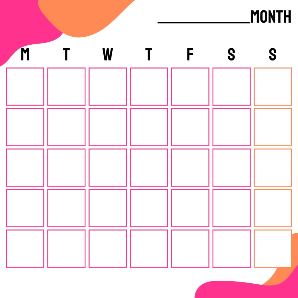 7 Best Kindergarten Monthly Calendar Printable With Regard To Blank Calander Template Calendar Template Preschool Calendar Free Calendar Template
