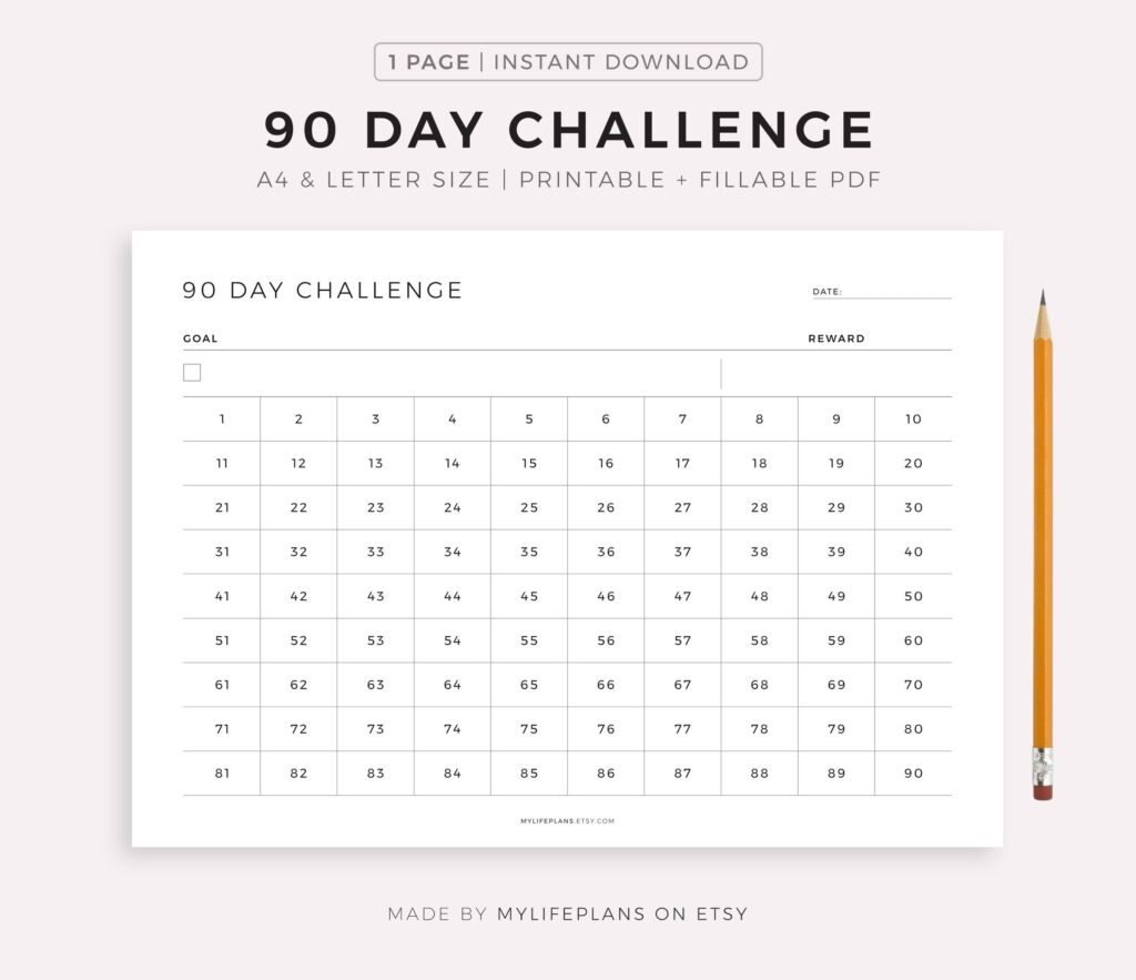 90 Day Challenge Printable Landscape Goal Setting Progress Etsy New Zealand