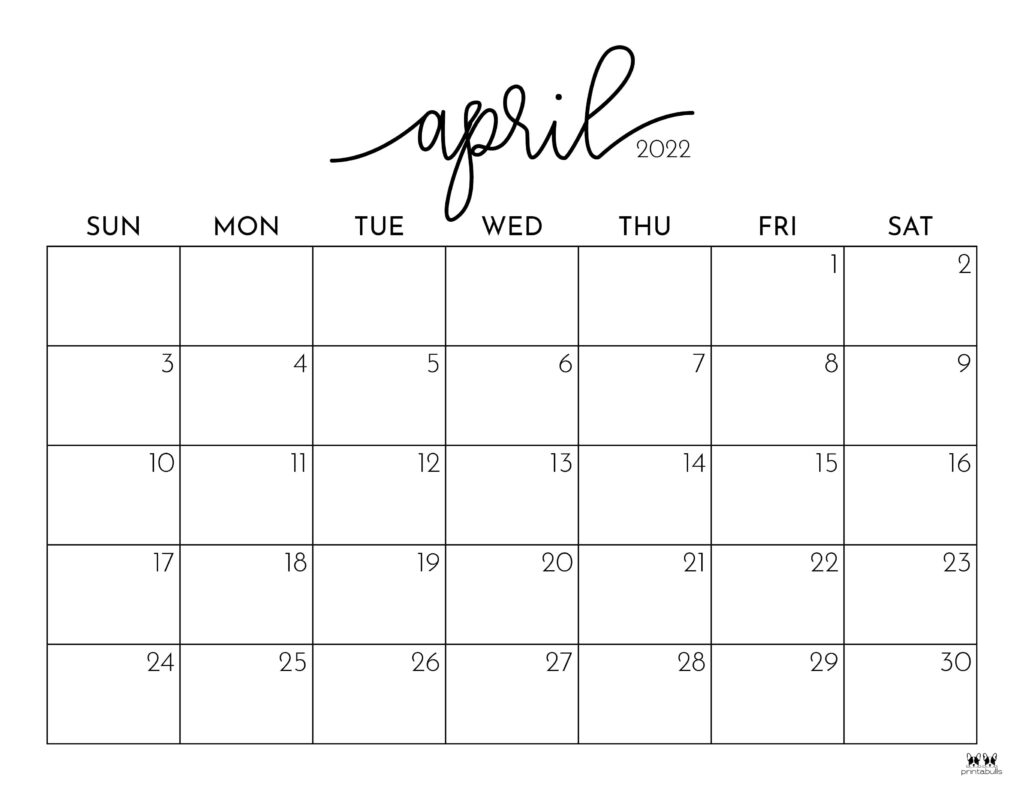 Month Of April Calendar Blank Printable