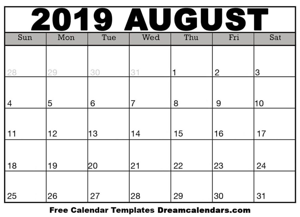 August 2019 Calendar Free Blank Printable With Holidays